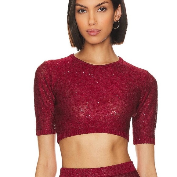 Misa Red ‘Darya’ Sequin Crop Top - Picture 1 of 7